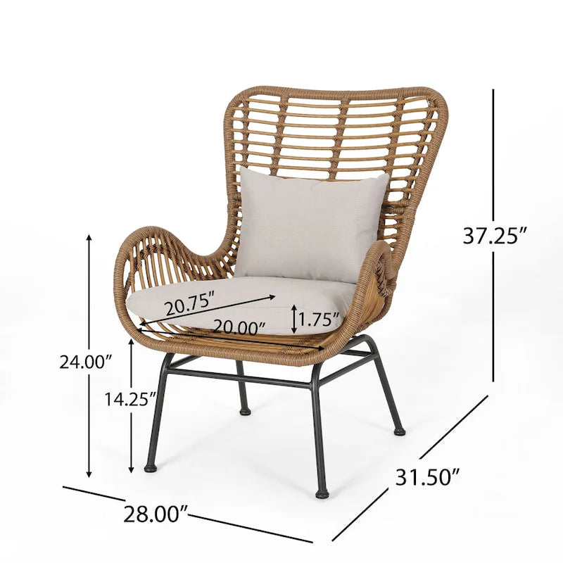 Juego de conversación para exterior de mimbre gris/beige con otomanas, 4 piezas, 2 personas