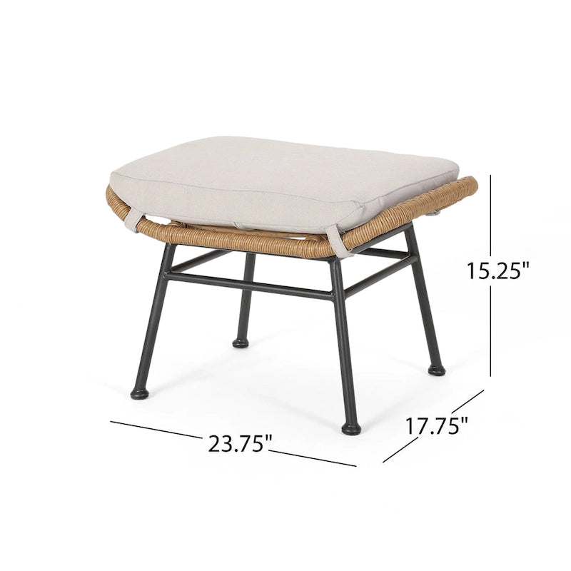 Juego de conversación para exterior de mimbre gris/beige con otomanas, 4 piezas, 2 personas