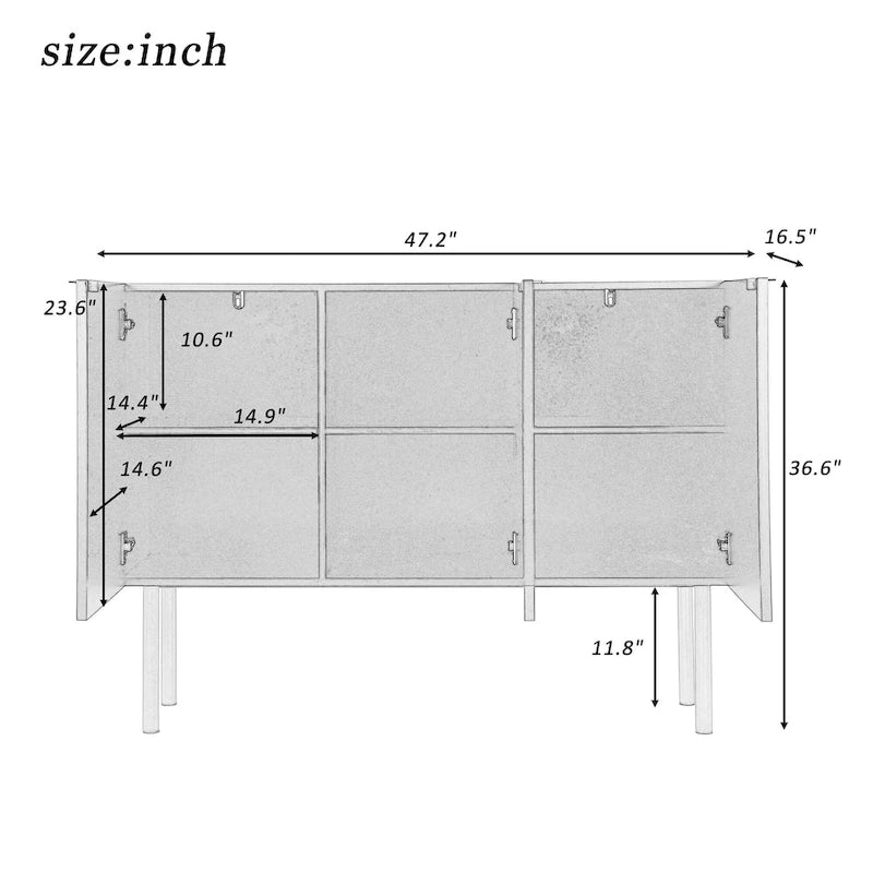Mesa aparador de entrada Mesa auxiliar Gabinete con patas de metal dorado - 47.2L x 16.5W x 36.6H