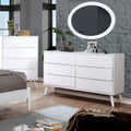 Cómoda de 6 cajones y espejo ovalado de estilo Mid-Century, de 2 piezas, en colores gris, roble, negro o blanco