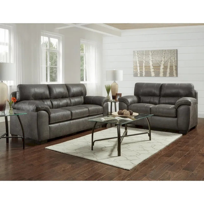 Juego de sofá de 4 piezas con parte superior de almohada y brazos de tela gris