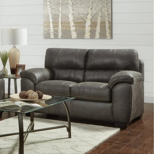 Juego de sofá de 4 piezas con parte superior de almohada y brazos de tela gris