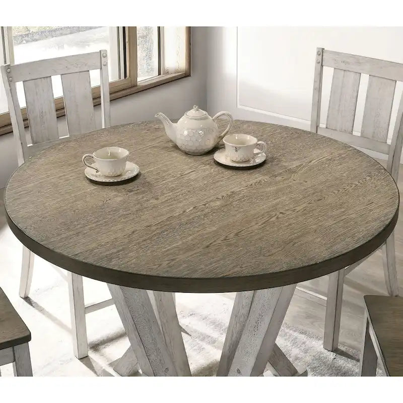 Mesa de comedor redonda a la altura de mostrador Ash Brown y Antique White, para 4 personas