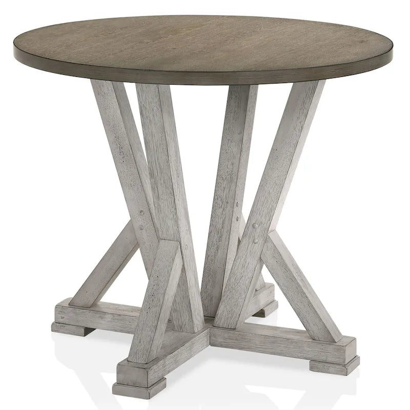Mesa de comedor redonda a la altura de mostrador Ash Brown y Antique White, para 4 personas
