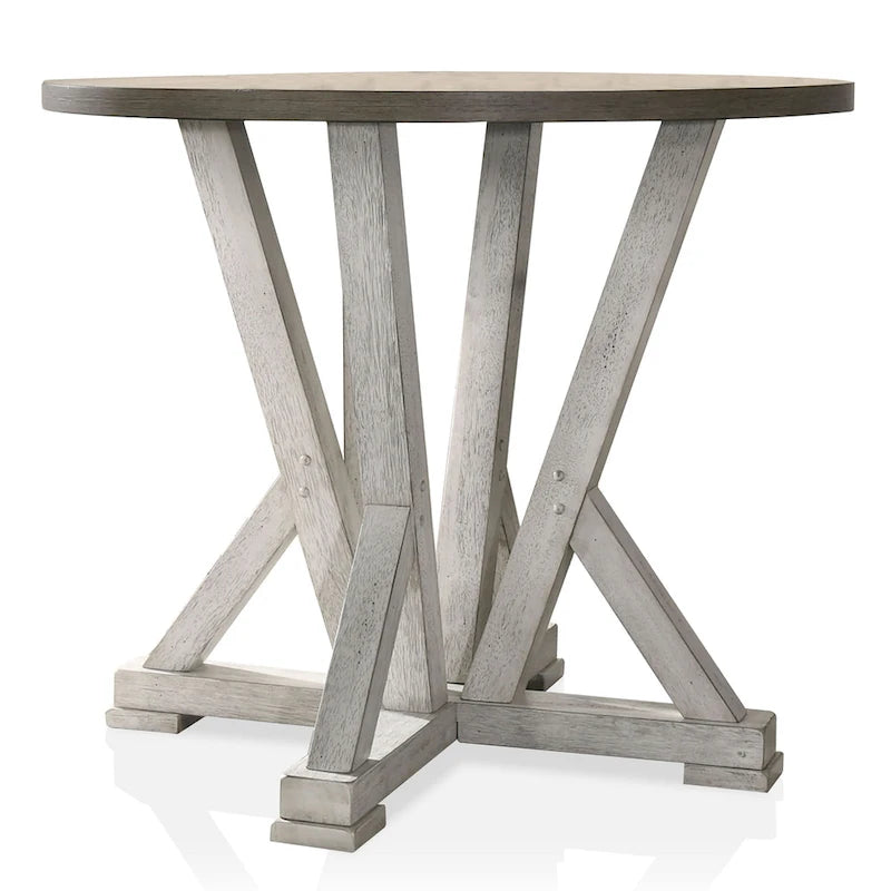Mesa de comedor redonda a la altura de mostrador Ash Brown y Antique White, para 4 personas