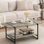 Mesa de Centro Industrial de 2 Niveles – Gris / Nogal Negro / Roble, para 1 persona