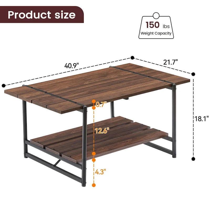 Mesa de Centro Industrial de 2 Niveles – Gris / Nogal Negro / Roble, para 1 persona