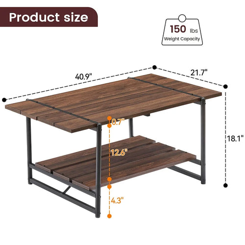 Mesa de Centro Industrial de 2 Niveles – Gris / Nogal Negro / Roble, para 1 persona