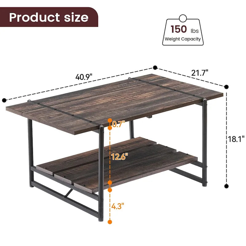 Mesa de Centro Industrial de 2 Niveles – Gris / Nogal Negro / Roble, para 1 persona