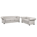 Juego de sofá Chesterfield y diván con mechones beige, gris o gris oscuro, lino, 2+3 plazas