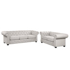 Juego de sofá Chesterfield y diván con mechones beige, gris o gris oscuro, lino, 2+3 plazas