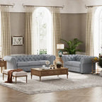 Juego de sofá Chesterfield y diván con mechones beige, gris o gris oscuro, lino, 2+3 plazas