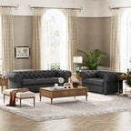 Juego de sofá Chesterfield y diván con mechones beige, gris o gris oscuro, lino, 2+3 plazas