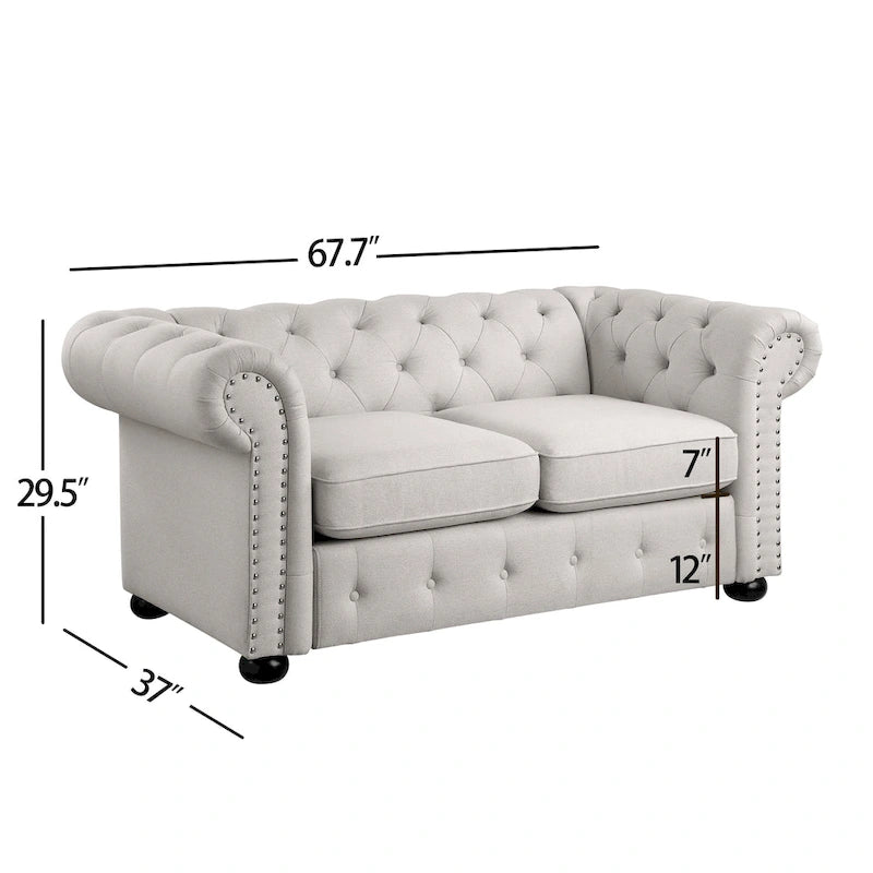 Juego de sofá Chesterfield y diván con mechones beige, gris o gris oscuro, lino, 2+3 plazas
