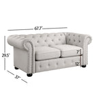 Juego de sofá Chesterfield y diván con mechones beige, gris o gris oscuro, lino, 2+3 plazas