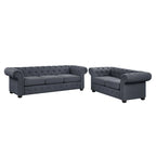 Juego de sofá Chesterfield y diván con mechones beige, gris o gris oscuro, lino, 2+3 plazas