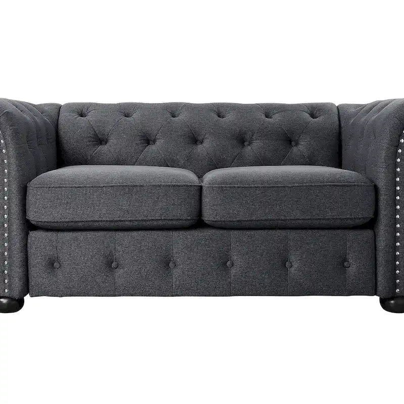 Juego de sofá Chesterfield y diván con mechones beige, gris o gris oscuro, lino, 2+3 plazas