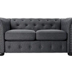 Juego de sofá Chesterfield y diván con mechones beige, gris o gris oscuro, lino, 2+3 plazas