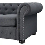 Juego de sofá Chesterfield y diván con mechones beige, gris o gris oscuro, lino, 2+3 plazas