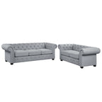 Juego de sofá Chesterfield y diván con mechones beige, gris o gris oscuro, lino, 2+3 plazas