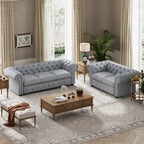 Juego de sofá Chesterfield y diván con mechones beige, gris o gris oscuro, lino, 2+3 plazas