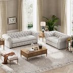 Juego de sofá Chesterfield y diván con mechones beige, gris o gris oscuro, lino, 2+3 plazas