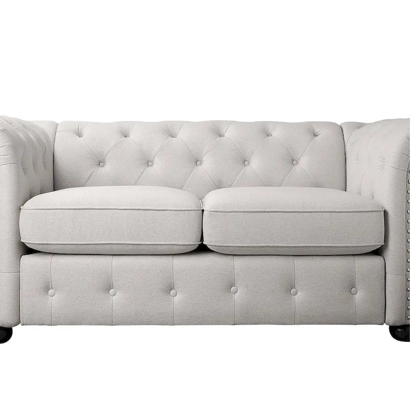 Juego de sofá Chesterfield y diván con mechones beige, gris o gris oscuro, lino, 2+3 plazas