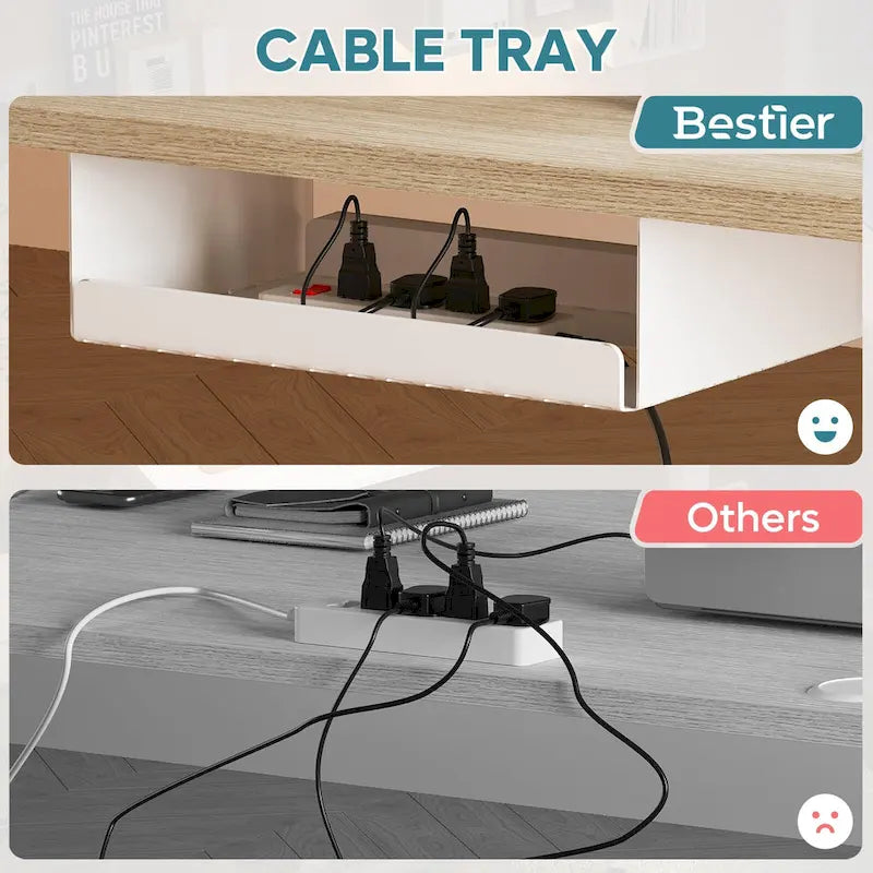 Escritorio elevable eléctrico de nogal/roble blanco para 1 persona