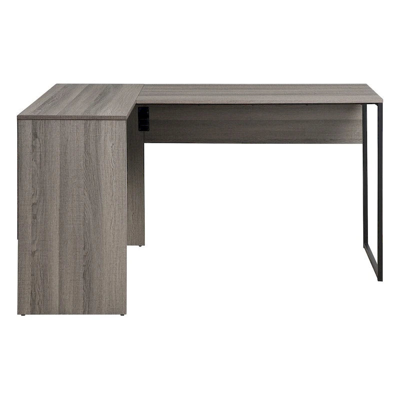 Escritorio esquinero en forma de L con acabado de madera gris para 1 persona
