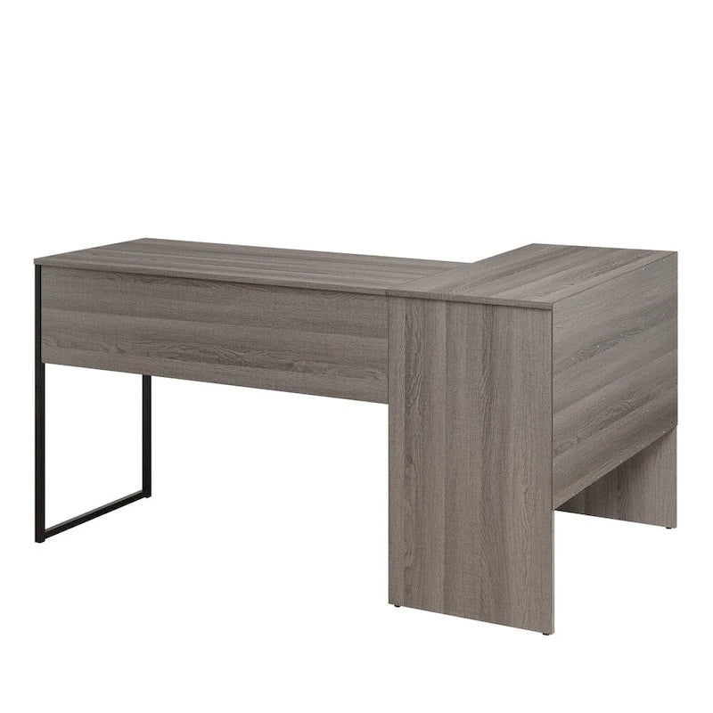 Escritorio esquinero en forma de L con acabado de madera gris para 1 persona