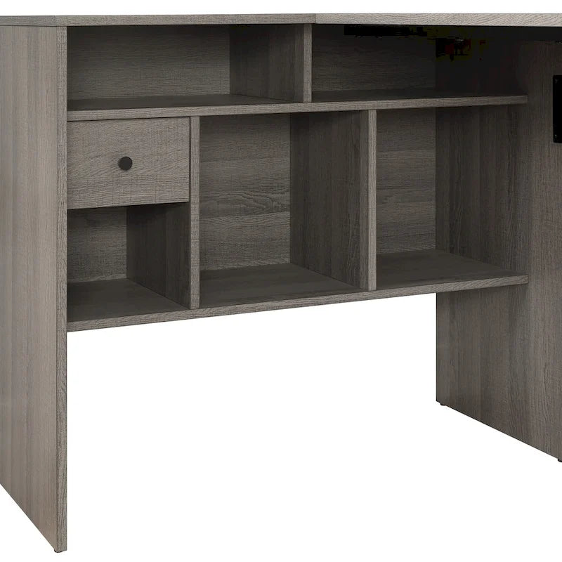 Escritorio esquinero en forma de L con acabado de madera gris para 1 persona