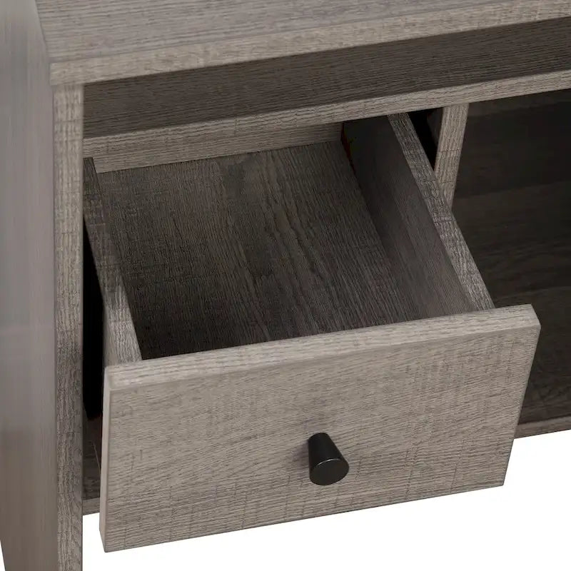 Escritorio esquinero en forma de L con acabado de madera gris para 1 persona