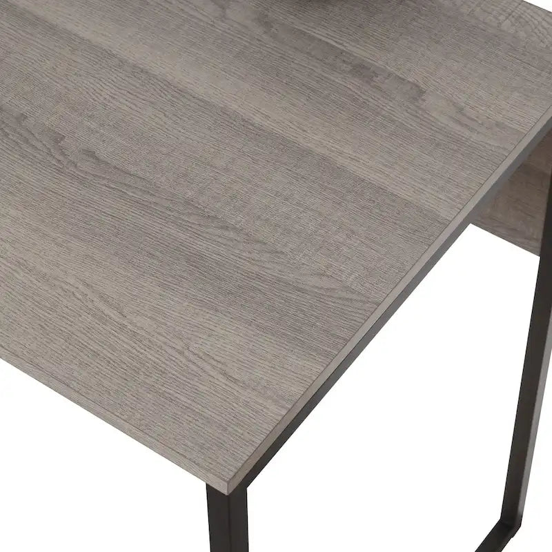 Escritorio esquinero en forma de L con acabado de madera gris para 1 persona