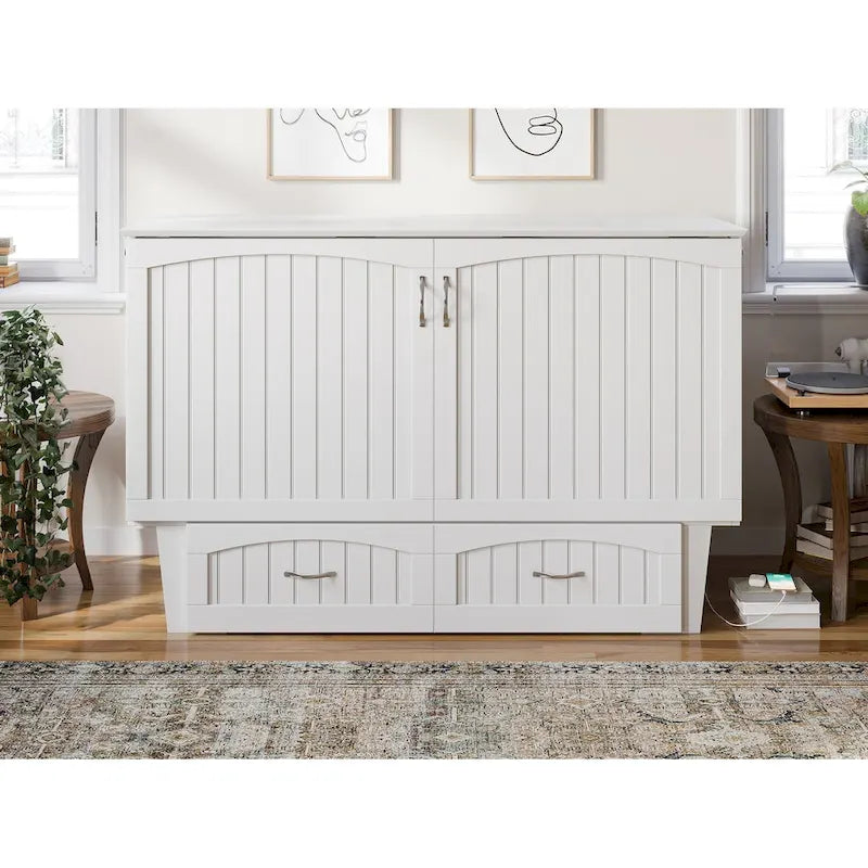 Arcón de cama Murphy tamaño Queen con colchón – Gris / Blanco / Espresso, Capacidad para 1–2 personas