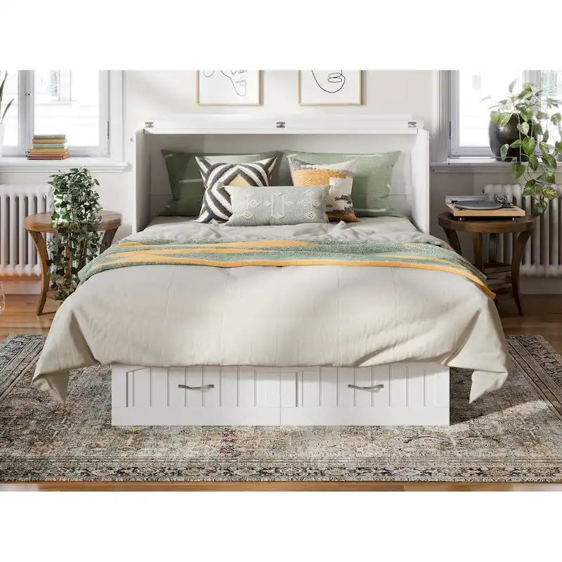 Arcón de cama Murphy tamaño Queen con colchón – Gris / Blanco / Espresso, Capacidad para 1–2 personas