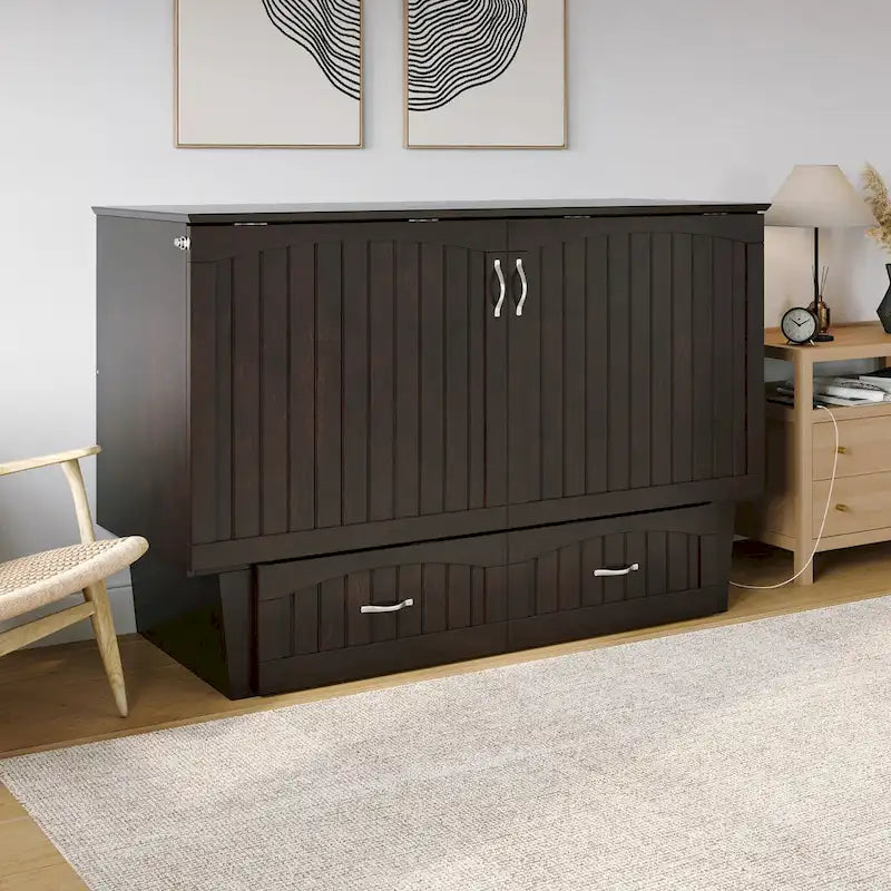 Arcón de cama Murphy tamaño Queen con colchón – Gris / Blanco / Espresso, Capacidad para 1–2 personas