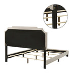 Cama de plataforma tapizada en beige con cabecero con ribete de clavos – Queen/Full/King