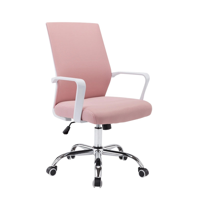 Silla de oficina giratoria con respaldo de malla rosa/negra/blanca, asiento individual