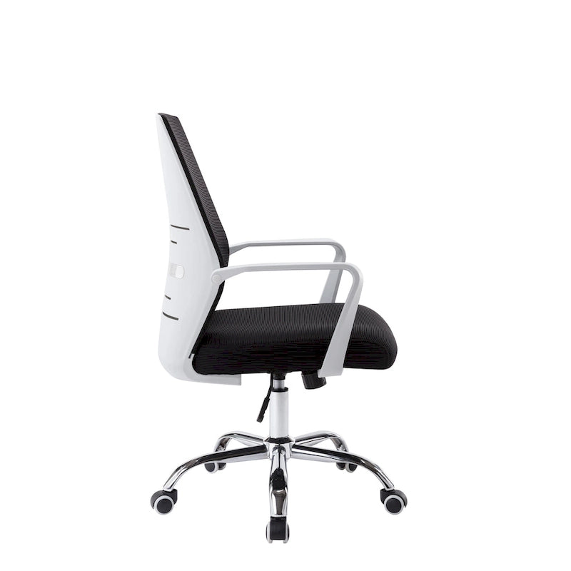 Silla de oficina giratoria con respaldo de malla rosa/negra/blanca, asiento individual
