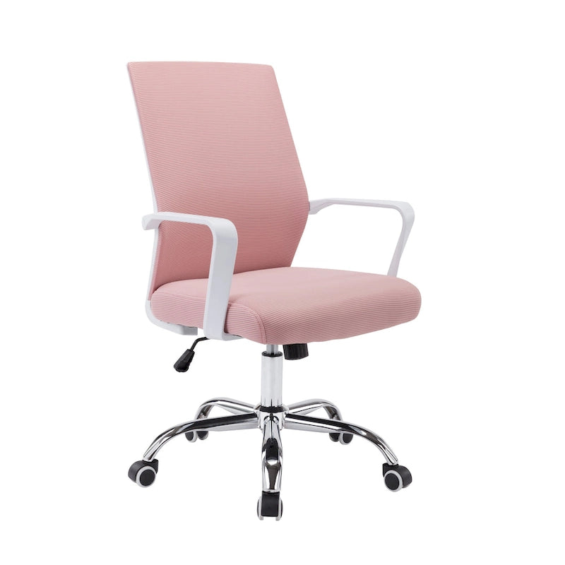 Silla de oficina giratoria con respaldo de malla rosa/negra/blanca, asiento individual