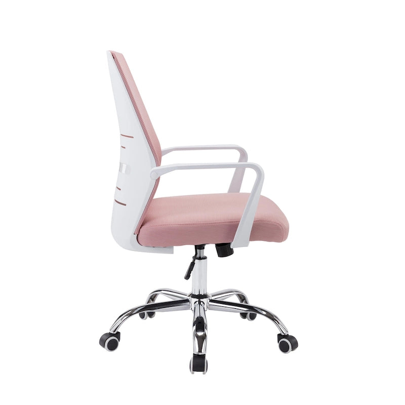 Silla de oficina giratoria con respaldo de malla rosa/negra/blanca, asiento individual