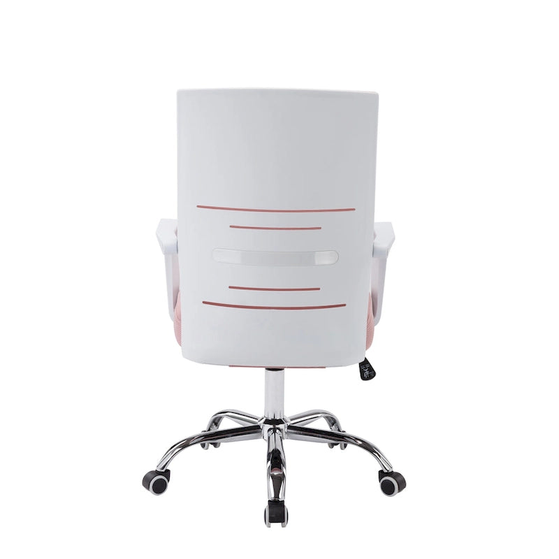 Silla de oficina giratoria con respaldo de malla rosa/negra/blanca, asiento individual