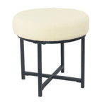 Puf redondo, piel sintética de oveja color crema, base de metal negro mate, asiento individual