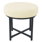 Puf redondo, piel sintética de oveja color crema, base de metal negro mate, asiento individual