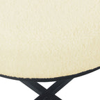 Puf redondo, piel sintética de oveja color crema, base de metal negro mate, asiento individual