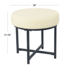 Puf redondo, piel sintética de oveja color crema, base de metal negro mate, asiento individual