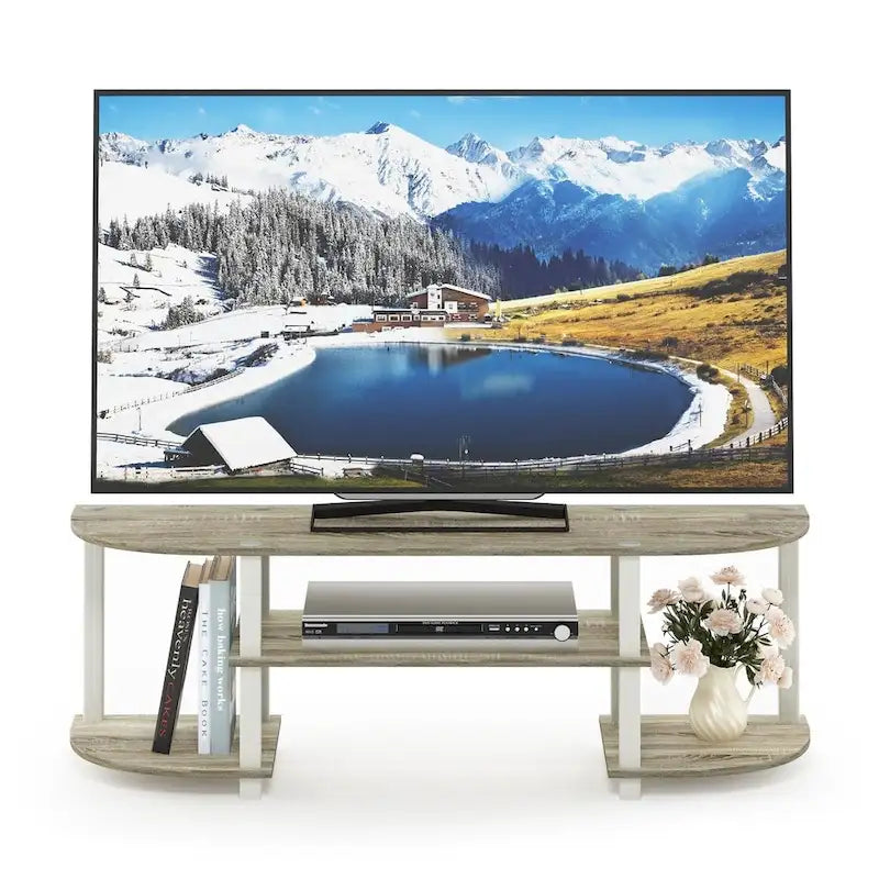 Mueble esquinero para TV y entretenimiento Sonoma Roble/Blanco, 3 estantes, montaje sin herramientas