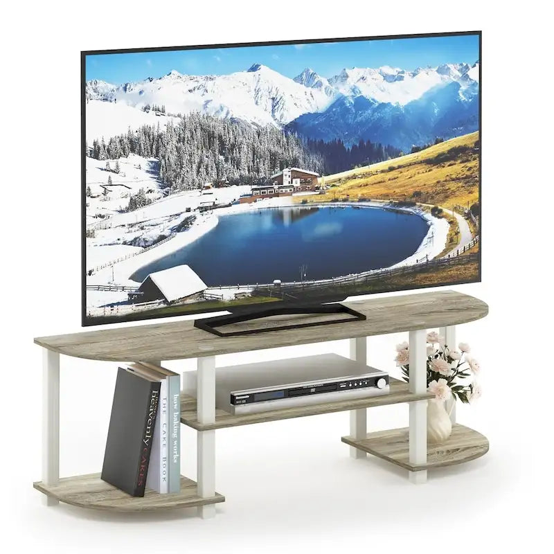 Mueble esquinero para TV y entretenimiento Sonoma Roble/Blanco, 3 estantes, montaje sin herramientas