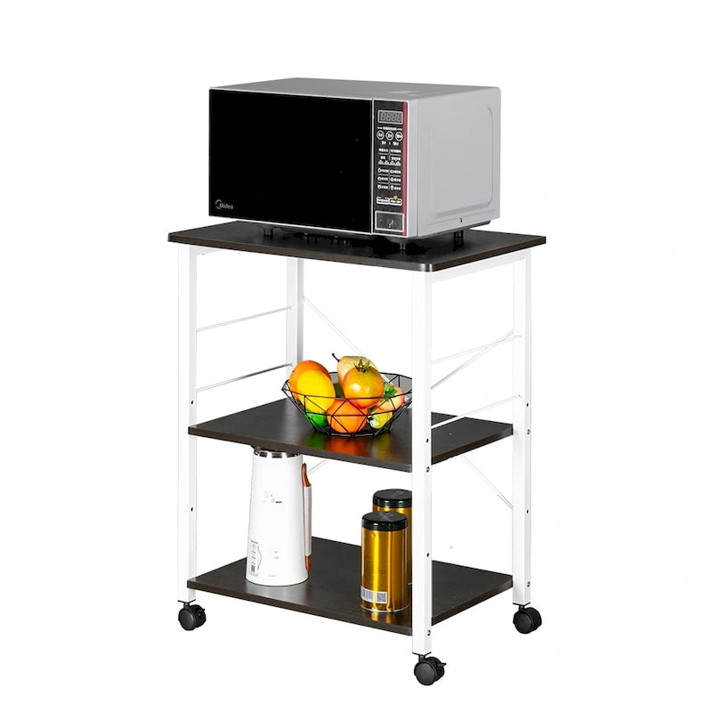 Carro de cocina rodante de 3 niveles con ganchos, marrón / marrón oscuro / beige claro
