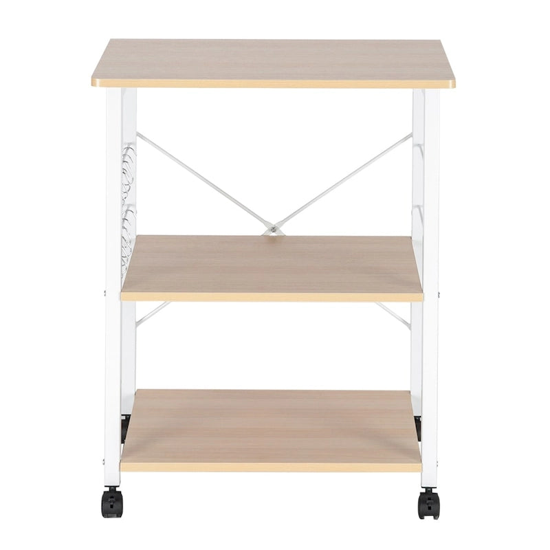 Carro de cocina rodante de 3 niveles con ganchos, marrón / marrón oscuro / beige claro